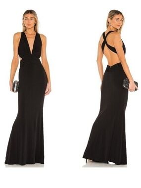 Katie May x Revolve Secret Agent Gown Large Black NWT NEW open back maxi dress